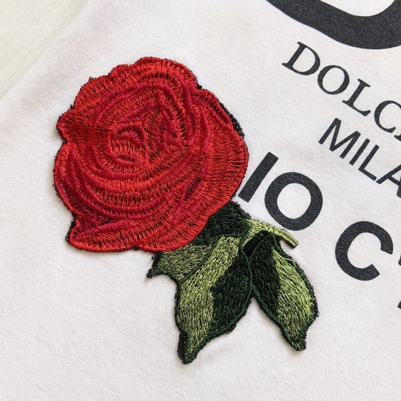 Dolce & Gabbana White Floral Embroidered "io C'ero" Print Tee | Size S - Picture 4 of 15